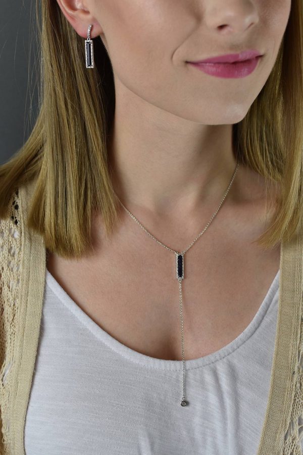 Blue Sand Stone Drop Bar Necklace - Image 2