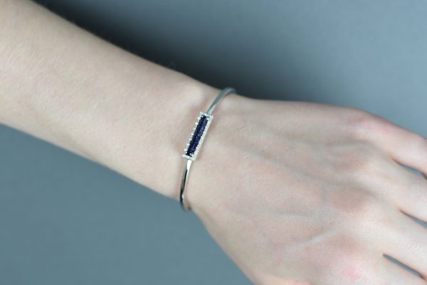 Blue Sand Stone Bar Bangle Bracelet - Image 3