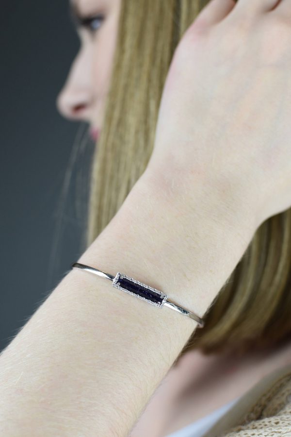 Blue Sand Stone Bar Bangle Bracelet - Image 2