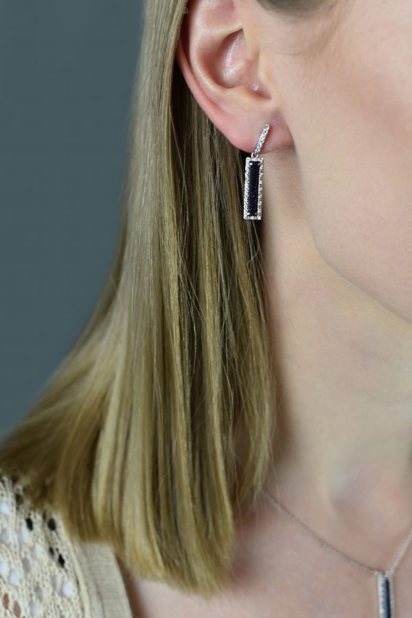 Blue Sand Stone Drop Bar Earrings - Image 2