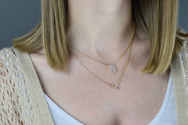 White Sand Stone Bezel Drop Necklace - Image 3