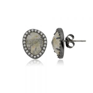 Black Sand Stone Stud Earrings