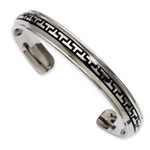 Stainless Steel Black Ip-Plated Design Cuff Bangle